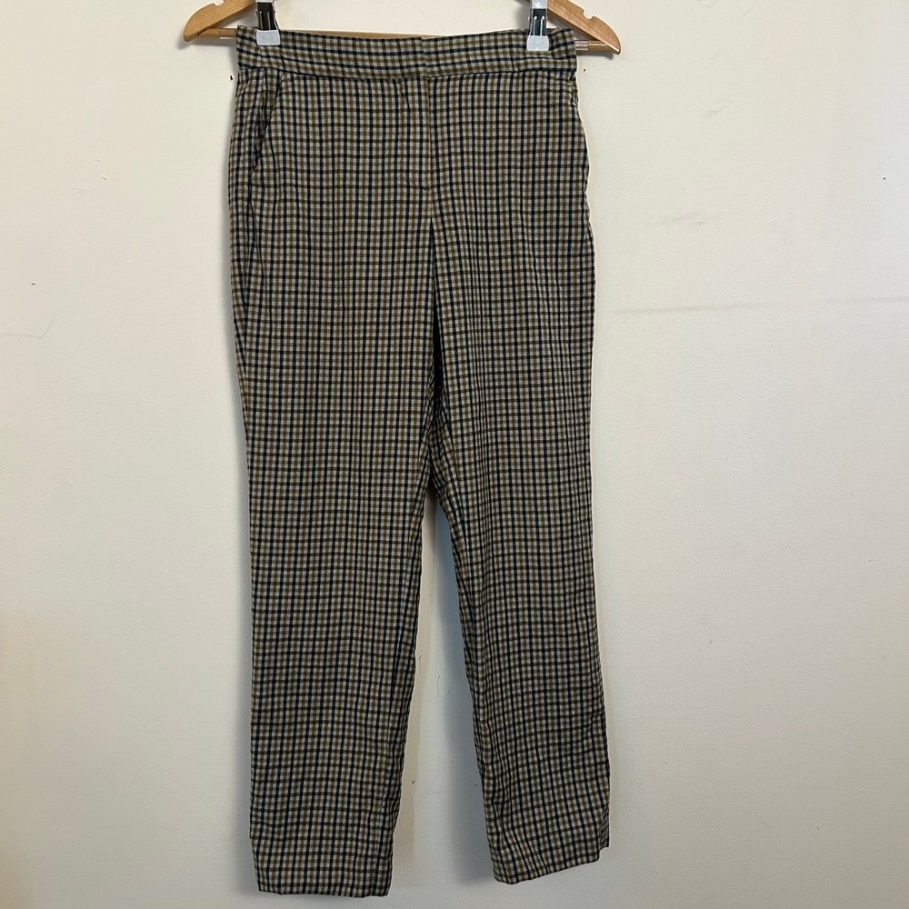 Massimo Dutti Wool Plaid‎ Trousers Brown Blue Check 100% Wool Dark Academia 2